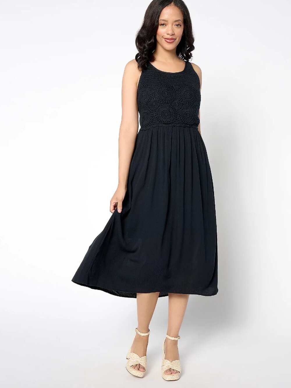 Destination 365 Petite Crinkle Chiffon Crochet Maxi Dress, Blk Sz PL a655229